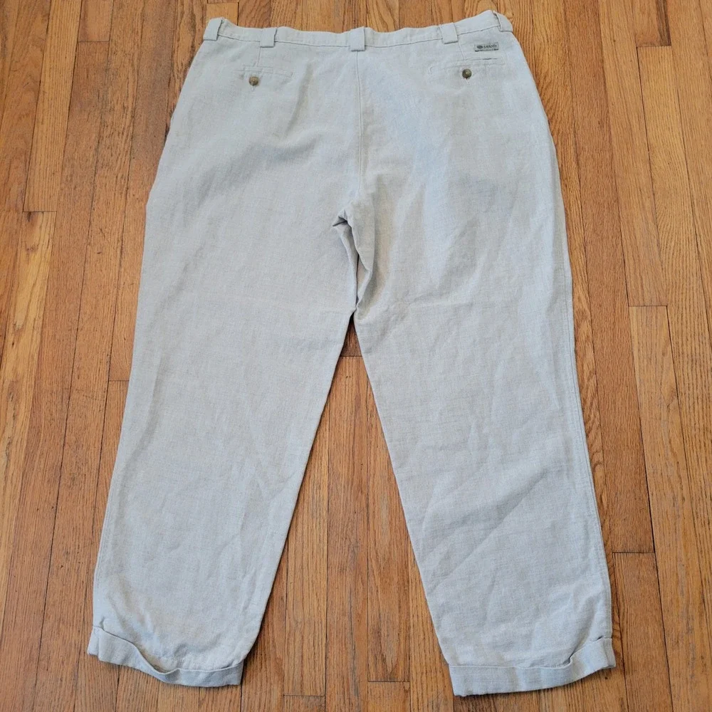 Savane 42x30 Pleated Linen Trousers Tan Cuffed‎ High Rise Summer Breathable